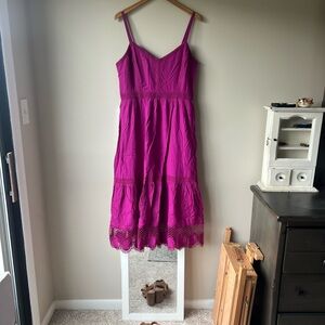 LOFT Elegant Pink Lace Trim Dress
